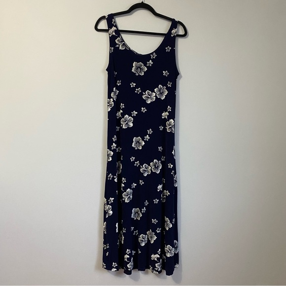 Vintage Royal Creations Hibiscus Print Blue Stretchy Maxi Dress - Picture 4 of 6